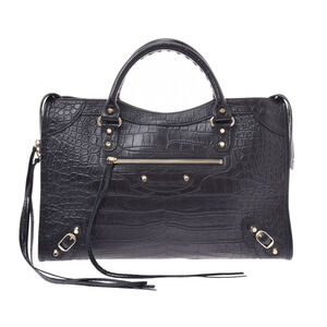 BALENCIAGA The City Black Crocodile Leather Bag
